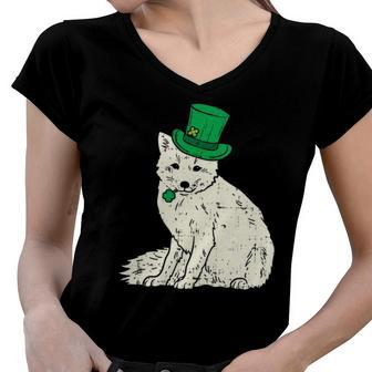 Irish Snow Arctic Fox Leprechaun Animal Cute St Patricks Day Women V-Neck T-Shirt | Mazezy