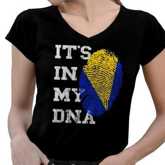 Its In My Dna Bosnia Herzegovina Genetik Bosnian Roots Women V-Neck T-Shirt | Mazezy