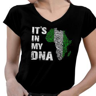 Its In My Dna Proud Nigeria Africa Usa Fingerprint Women V-Neck T-Shirt | Mazezy