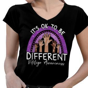 Its Ok To Be Different Vitiligo Awareness Women V-Neck T-Shirt - Seseable