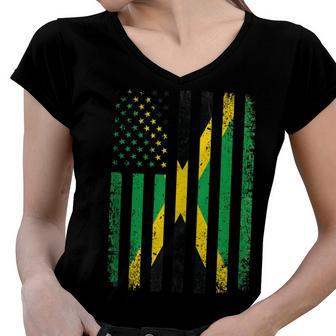 Jamaica Usa Flag 4Th Of July Patriots American Jamaican Flag Women V-Neck T-Shirt - Seseable