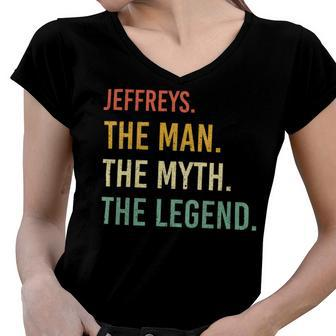 Jeffreys Name Shirt Jeffreys Family Name V2 Women V-Neck T-Shirt - Monsterry UK