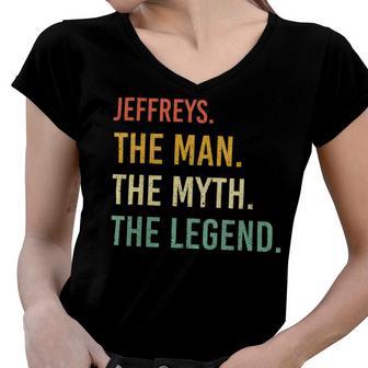 Jeffreys Name Shirt Jeffreys Family Name Women V-Neck T-Shirt - Monsterry UK