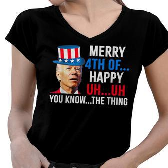 Joe Biden Confused Merry Happy Funny 4Th Of July Women V-Neck T-Shirt - Seseable