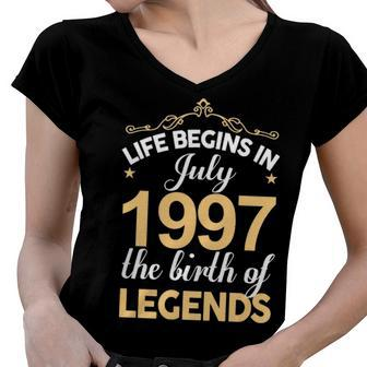 July 1997 Birthday Life Begins In July 1997 V2 Women V-Neck T-Shirt - Seseable