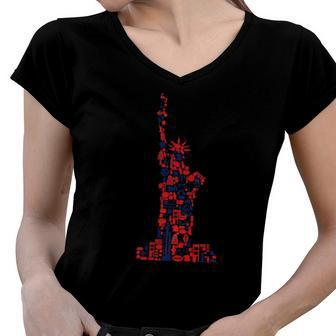 July 4Th American Symbols New York City - Statue Of Liberty Women V-Neck T-Shirt | Mazezy