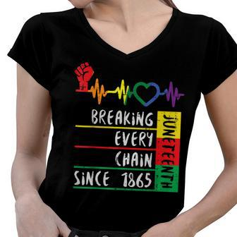 Juneteenth Breaking Every Chain Since 1865 Women V-Neck T-Shirt | Mazezy