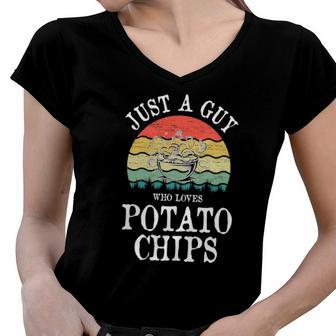 Just A Guy Who Loves Potato Chips Women V-Neck T-Shirt | Mazezy