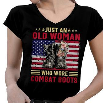 Just An Old Woman Who Wore Combat Boots T-Shirt Women V-Neck T-Shirt - Monsterry