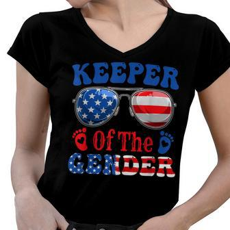 Keeper Of The Gender 4Th Of July Baby Gender Reveal Women V-Neck T-Shirt | Mazezy