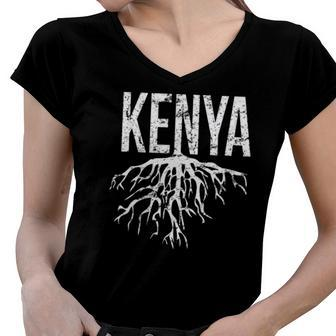 Kenya Roots Distressed Design Kenya Lover Gift Women V-Neck T-Shirt | Mazezy