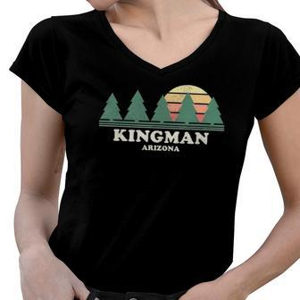 Kingman Az Vintage Throwback Tee Retro 70S Design Women V-Neck T-Shirt | Mazezy