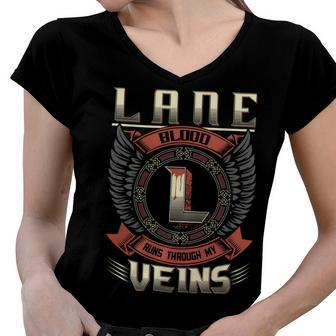 Lane Blood Run Through My Veins Name V6 Women V-Neck T-Shirt - Seseable