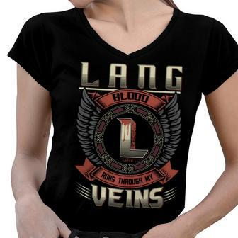 Lang Blood Run Through My Veins Name V3 Women V-Neck T-Shirt - Seseable