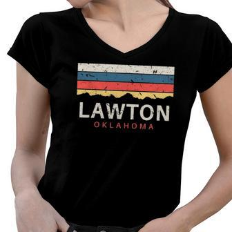 Lawton Oklahoma Vintage Gifts Souvenirs Women V-Neck T-Shirt | Mazezy