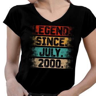 Legend Since July 2000 Vintage 22 Years Old 22Nd Birthday Women V-Neck T-Shirt - Seseable
