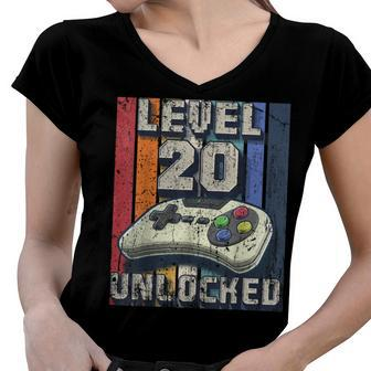 Level 20 Unlocked Video Game 20Th Birthday Gamer Boys Women V-Neck T-Shirt - Seseable