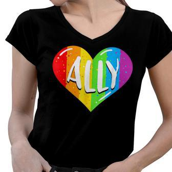Lgbtq Ally For Gay Pride Men Women Children Women V-Neck T-Shirt | Mazezy