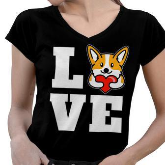 Love Corgis Welsh Corgi Puppy Dog Lover Novelty V2 Women V-Neck T-Shirt - Monsterry DE
