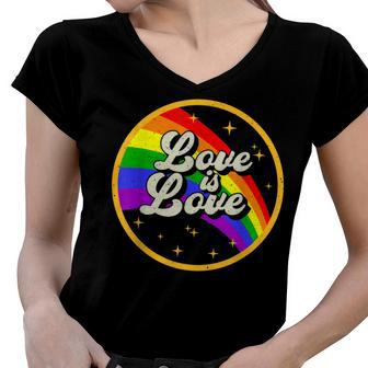 Love Is Love Rainbow Lgbt Gay Lesbian Pride Women V-Neck T-Shirt | Mazezy