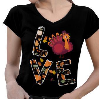 Love Turkey Thanksgiving Happy Fall 20 Shirt Women V-Neck T-Shirt | Favorety AU