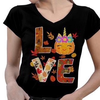 Love Unicorn Turkey Thanksgiving Happy 15 Shirt Women V-Neck T-Shirt | Favorety UK