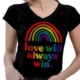 Love Will Always Win Pride Rainbow Kid Child Lgbt Quote Fun Women V-Neck T-Shirt - Seseable