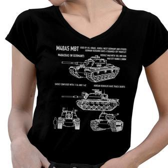 M48 A5 Us Army Patton Tank American Blueprint Gift Women V-Neck T-Shirt | Mazezy