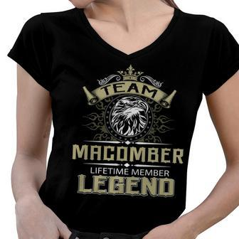 Macomber Name Gift Team Macomber Lifetime Member Legend Women V-Neck T-Shirt - Seseable