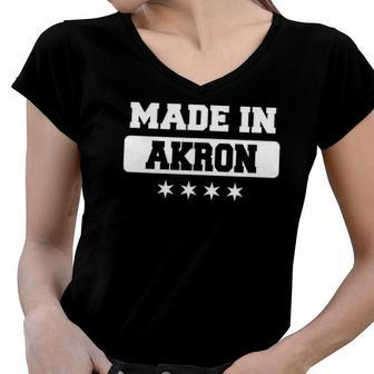 Made In Akron Summit County Women V-Neck T-Shirt | Mazezy