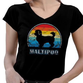 Maltipoo Vintage Retro Design Dog Women V-Neck T-Shirt | Mazezy