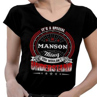 Manson Shirt Family Crest Manson T Shirt Manson Clothing Manson Tshirt Manson Tshirt Gifts For The Manson Women V-Neck T-Shirt - Seseable