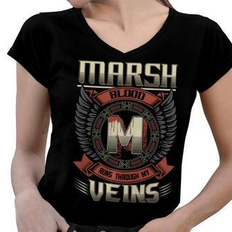 Marsh Blood Run Through My Veins Name Women V-Neck T-Shirt - Seseable