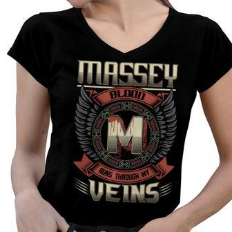 Massey Blood Run Through My Veins Name V5 Women V-Neck T-Shirt - Seseable