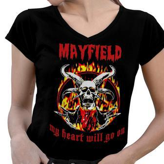 Mayfield Name Gift Mayfield Name Halloween Gift Women V-Neck T-Shirt - Seseable