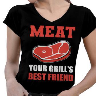 Meat Your Grill’S Best Friend Butcher Chef Cook Bbq Women V-Neck T-Shirt | Favorety CA