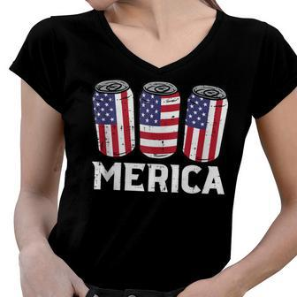 Merica American Us Flag Cans Memorial Day 4Th Of July Men Women V-Neck T-Shirt - Seseable