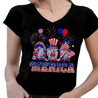Merica Gnomes Happy 4Th Of July Us Flag Independence Day Women V-Neck T-Shirt - Seseable