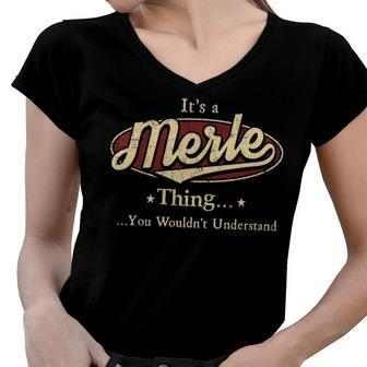 Merle Shirt Personalized Name Gifts T Shirt Name Print T Shirts Shirts With Name Merle Women V-Neck T-Shirt - Seseable