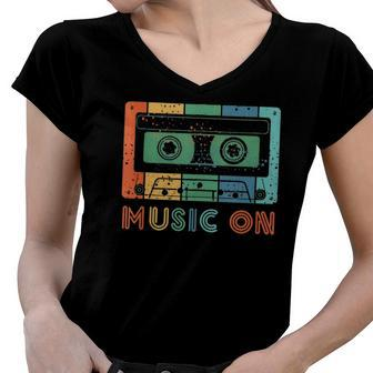 Mixtape Cassettes Music On Cassette 90S 80S Women V-Neck T-Shirt | Mazezy