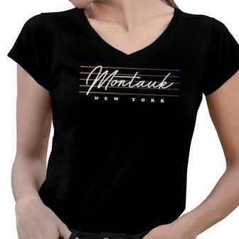 Montauk Retro Style New York Women V-Neck T-Shirt | Mazezy