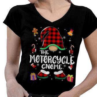 Motorcycle Gnome Buffalo Plaid Red 460 Shirt Women V-Neck T-Shirt | Favorety AU