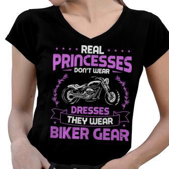 Motorcycle Real Princesses Wear Biker 483 Shirt Women V-Neck T-Shirt | Favorety