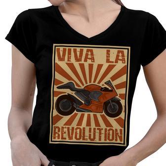 Motorcycle Retro Color Woodblock 482 Shirt Women V-Neck T-Shirt | Favorety