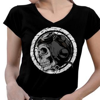 Motorcycle Skull With Helmet Dreaming 472 Shirt Women V-Neck T-Shirt | Favorety UK