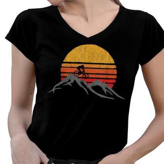 Mountain Bike Vintage Sunset Design Graphic 235 Trending Shirt Women V-Neck T-Shirt | Favorety UK