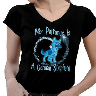 My Patronus Is A German Shepherd Dog Lovers Women V-Neck T-Shirt | Mazezy