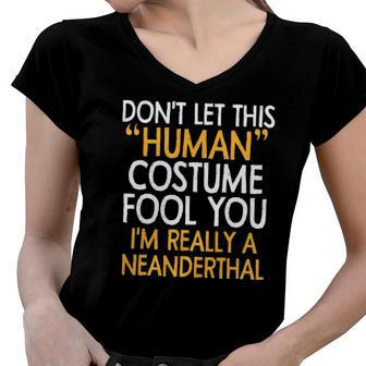 Neanderthal Human Costumehalloweengift Women V-Neck T-Shirt | Mazezy