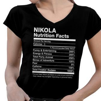Nikola Nutrition Facts Name Family Funny Women V-Neck T-Shirt | Mazezy