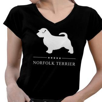 Norfolk Terrier Dog White Silhouette Women V-Neck T-Shirt | Mazezy